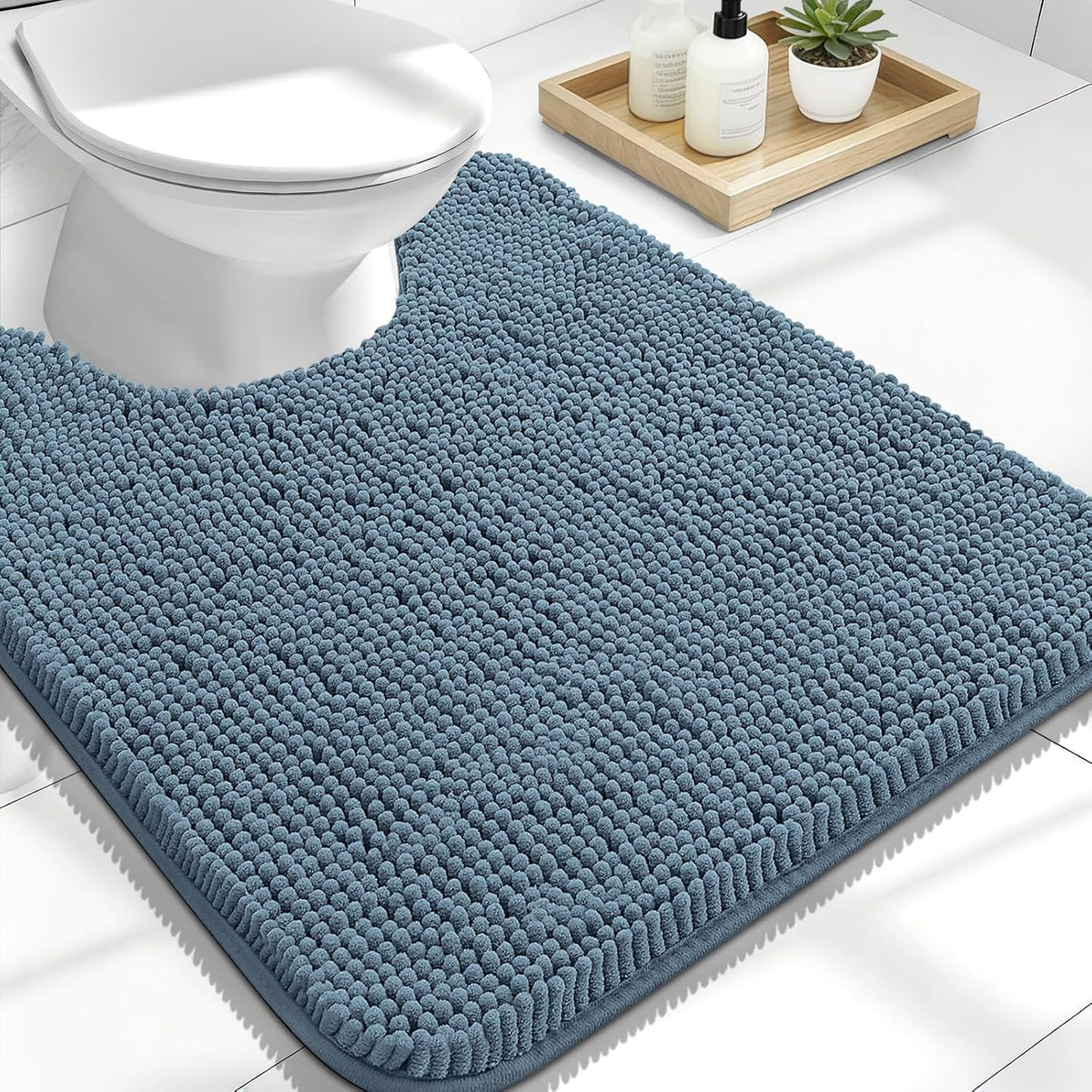 Tapis de bain OLANLY (76 x 51 cm) – Tapis en chenille ultra-doux et absorbant | Gris, dos en caoutchouc à séchage rapide, lavable en machine (pour sol de salle de bain, baignoire et douche), accessoire de décoration