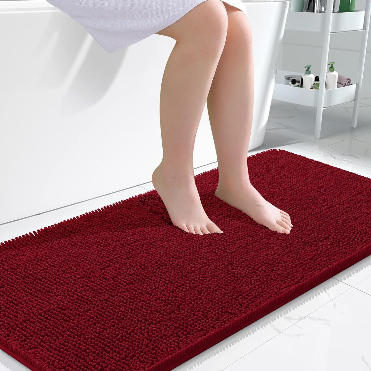 Tapis de bain OLANLY (76 x 51 cm) – Tapis en chenille ultra-doux et absorbant | Gris, dos en caoutchouc à séchage rapide, lavable en machine (pour sol de salle de bain, baignoire et douche), accessoire de décoration