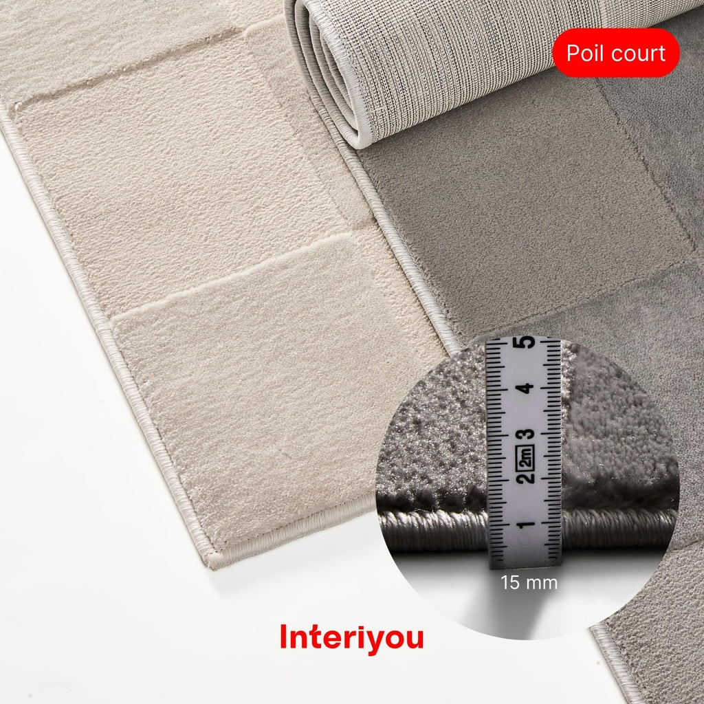 Interiyou Tapis Salon à Poils Courts Cannes - 120x170 Crème - Motif bohème scandinave avec Effet 3D - Plat et géométrique - Poil Ras pour Chambre, Couloir, Bureau