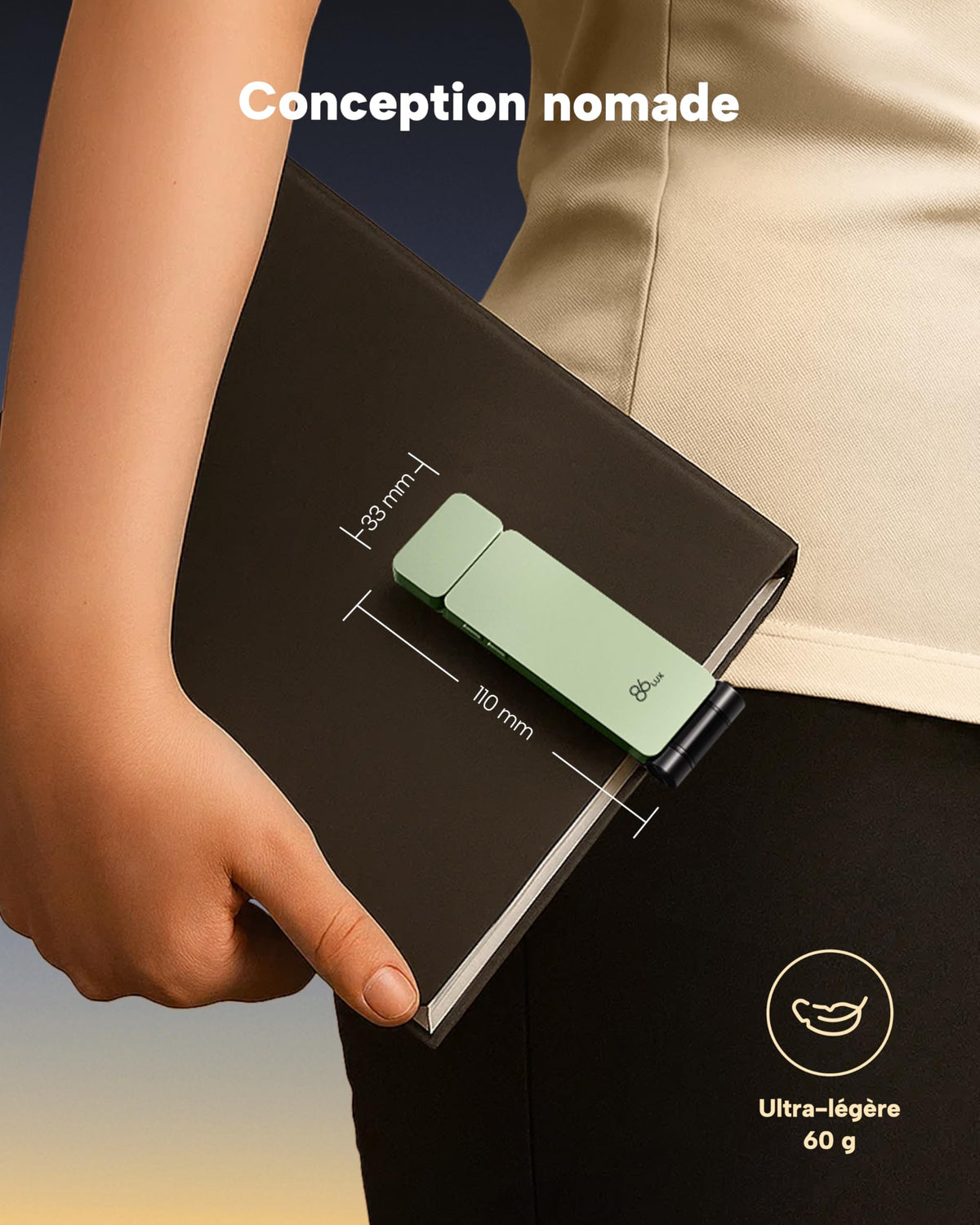 86lux Lampe de Lecture Rechargeable Liseuse LED USB-C, Vert | Lampe à Pince Marque-Page avec 3 Températures de Couleur, Jusqu'à 80H d'Autonomie