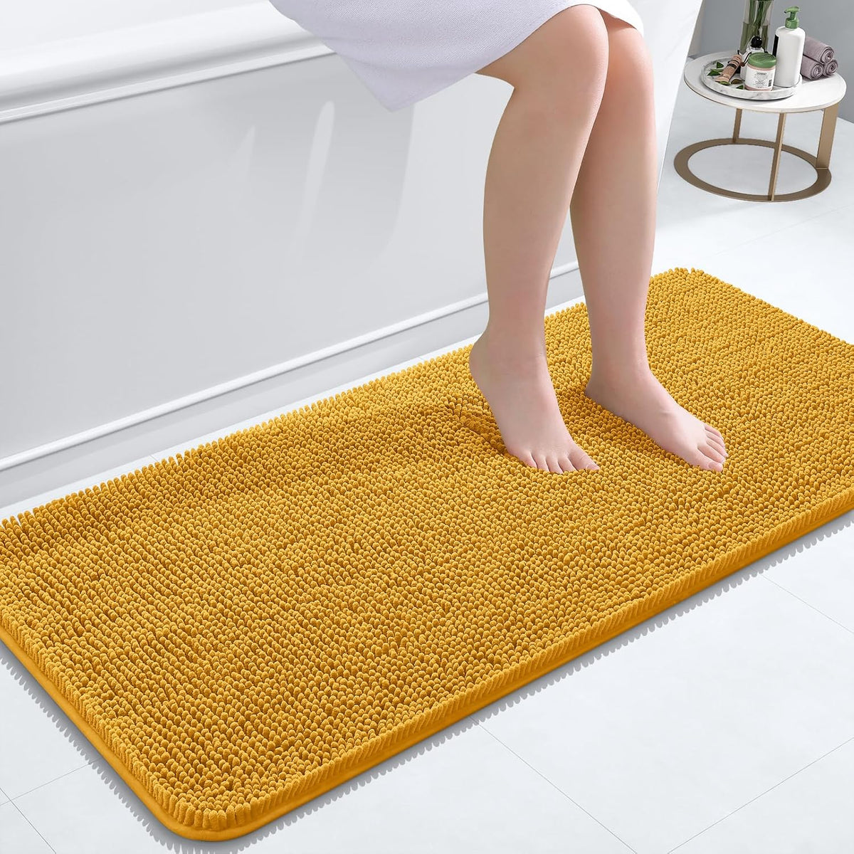 Tapis de bain OLANLY (76 x 51 cm) – Tapis en chenille ultra-doux et absorbant | Gris, dos en caoutchouc à séchage rapide, lavable en machine (pour sol de salle de bain, baignoire et douche), accessoire de décoration