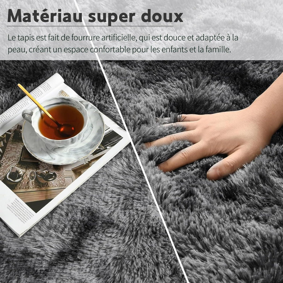 Tapis Salon Tapis Chambre 160x230CM, Dessous Antidérapant, Doux Moelleux (Gris Clair, 160x230cm)
