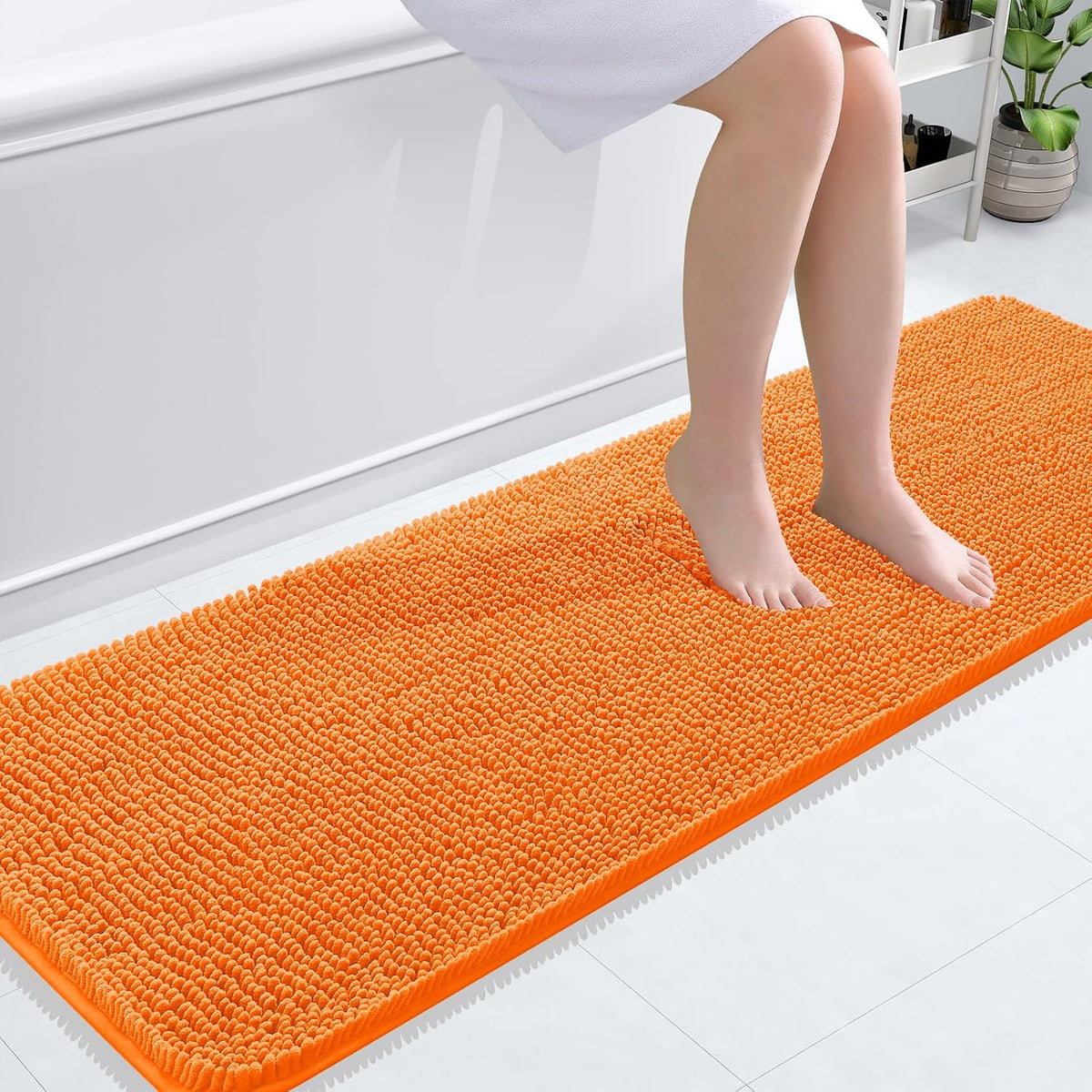 Tapis de bain OLANLY (76 x 51 cm) – Tapis en chenille ultra-doux et absorbant | Gris, dos en caoutchouc à séchage rapide, lavable en machine (pour sol de salle de bain, baignoire et douche), accessoire de décoration