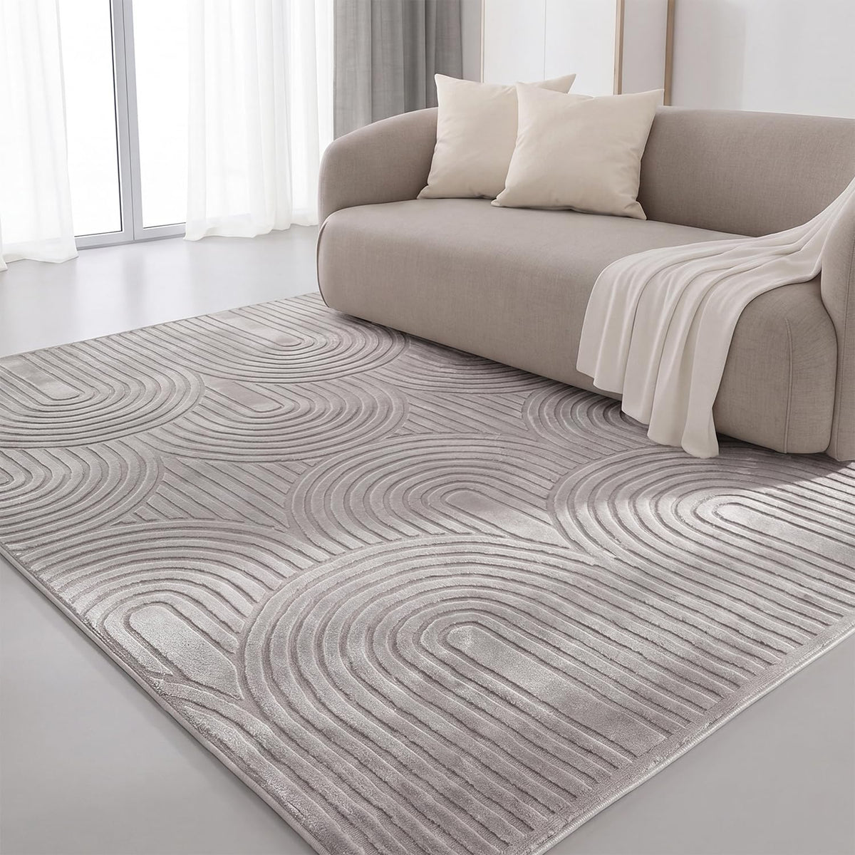 Interiyou Tapis Salon à Poils Courts Cannes - 120x170 Crème - Motif bohème scandinave avec Effet 3D - Plat et géométrique - Poil Ras pour Chambre, Couloir, Bureau