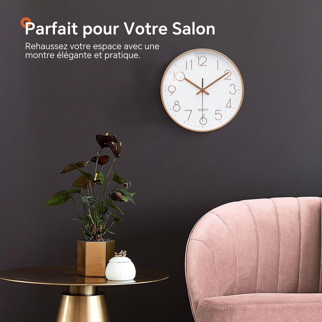 VIKMARI Horloge Murale 20 cm Moderne, Silencieuse, Or Rose, Cuisine, Salon | Décoration cuisine, horloge design moderne, grands chiffres 3D, silencieuse sans tic-tac, idéale pour salon et chambre