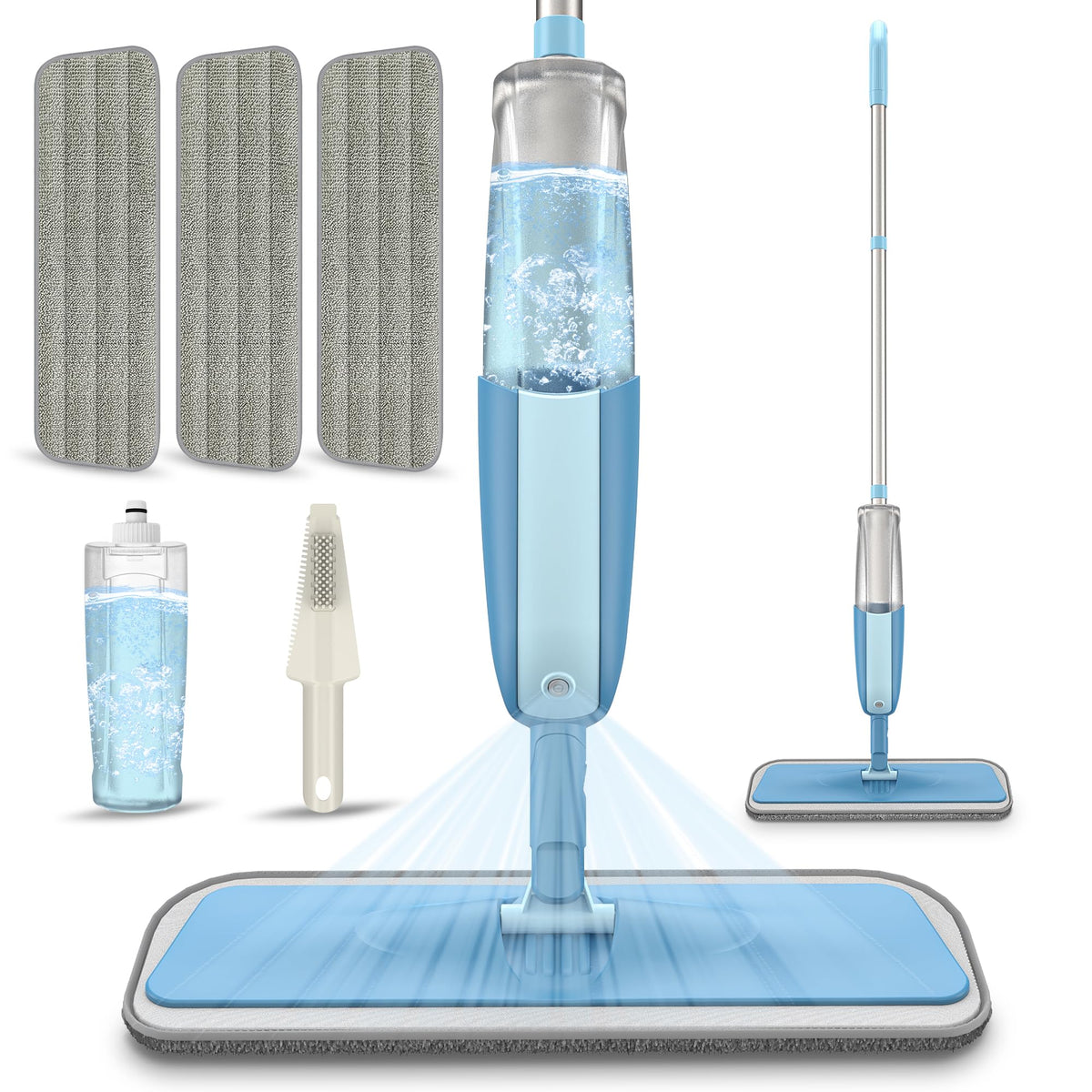Balais Serpillère Vaporisateur, MEXERRIS Balai Lave Sol avec 2 Reservoirs | Spray Mop Professionnel Microfibre Mop Pulvérisateur pour la Maison, la Cuisine, Bois, Parquet, Stratifié, Bois, Carrelage