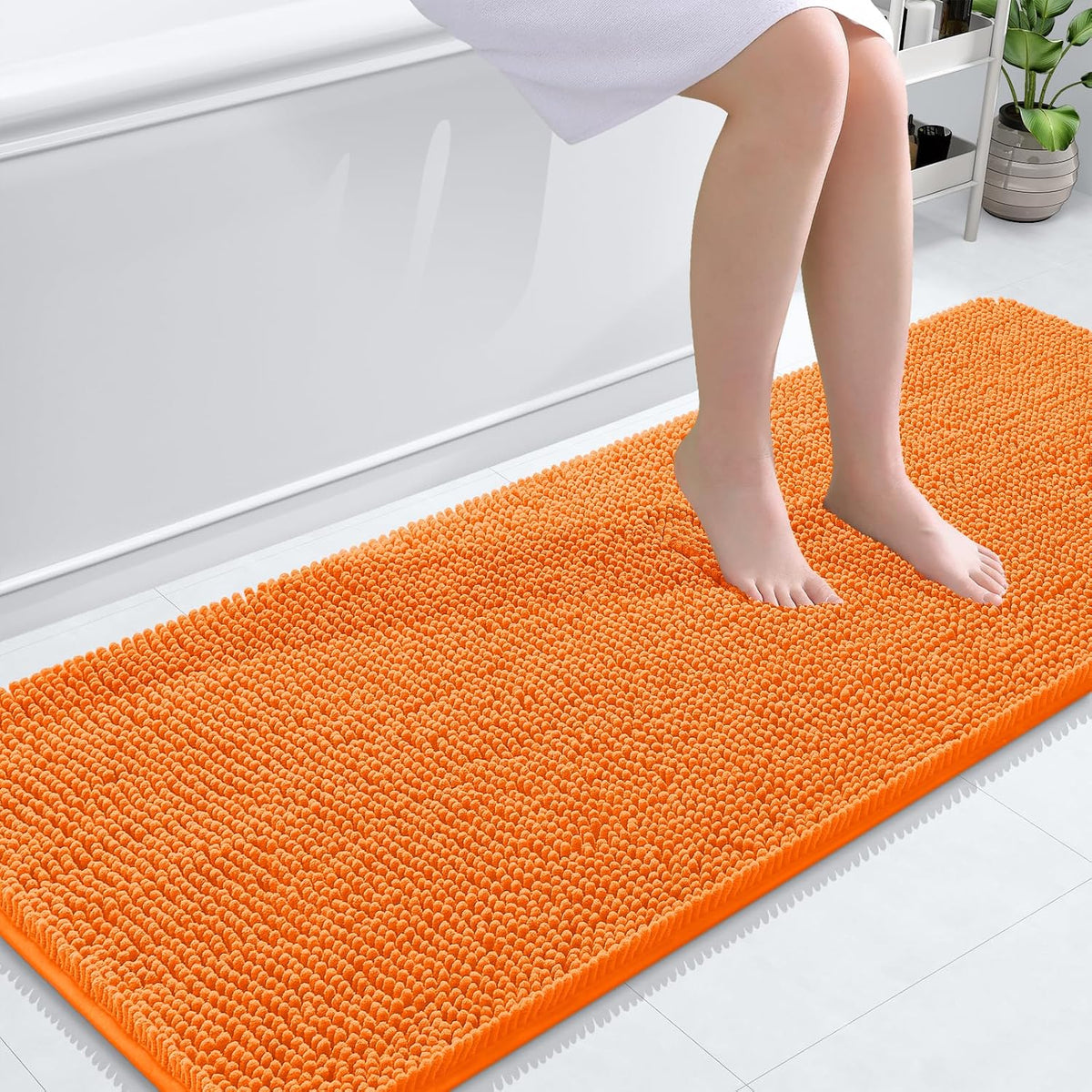 Tapis de bain OLANLY (76 x 51 cm) – Tapis en chenille ultra-doux et absorbant | Gris, dos en caoutchouc à séchage rapide, lavable en machine (pour sol de salle de bain, baignoire et douche), accessoire de décoration