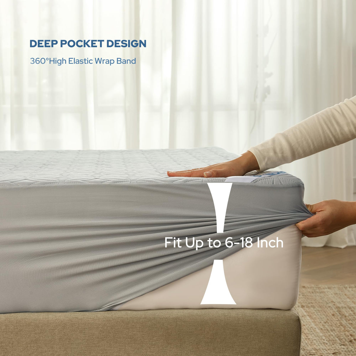 Protège-matelas imperméable BEDLORE, taille King | Bonnets profonds adaptés aux matelas de 15 à 46 cm (6 à 18 pouces), housse douce, silencieuse et résistante aux salissures, lavable (pour maison, chambre, hôtel) – Gris