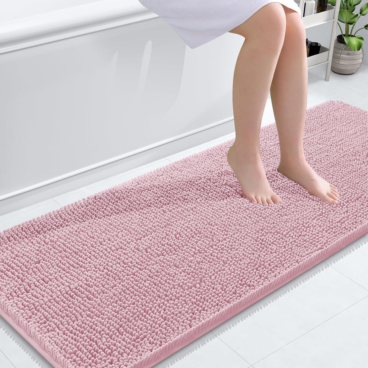 Tapis de bain OLANLY (76 x 51 cm) – Tapis en chenille ultra-doux et absorbant | Gris, dos en caoutchouc à séchage rapide, lavable en machine (pour sol de salle de bain, baignoire et douche), accessoire de décoration