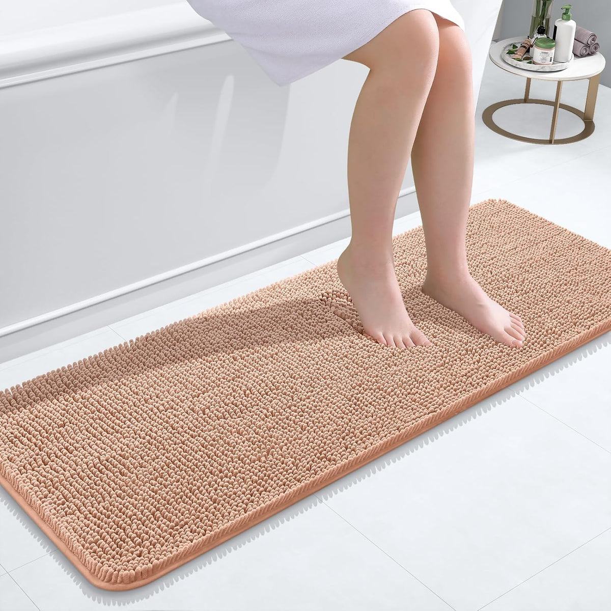 Tapis de bain OLANLY (76 x 51 cm) – Tapis en chenille ultra-doux et absorbant | Gris, dos en caoutchouc à séchage rapide, lavable en machine (pour sol de salle de bain, baignoire et douche), accessoire de décoration