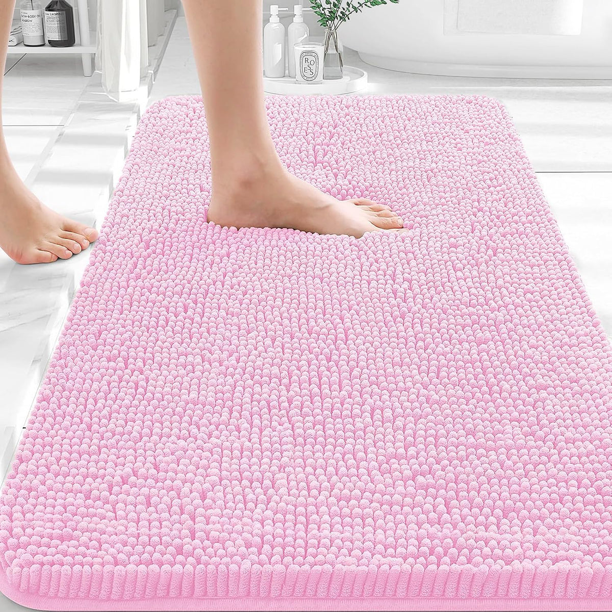Tapis de bain OLANLY (76 x 51 cm) – Tapis en chenille ultra-doux et absorbant | Gris, dos en caoutchouc à séchage rapide, lavable en machine (pour sol de salle de bain, baignoire et douche), accessoire de décoration