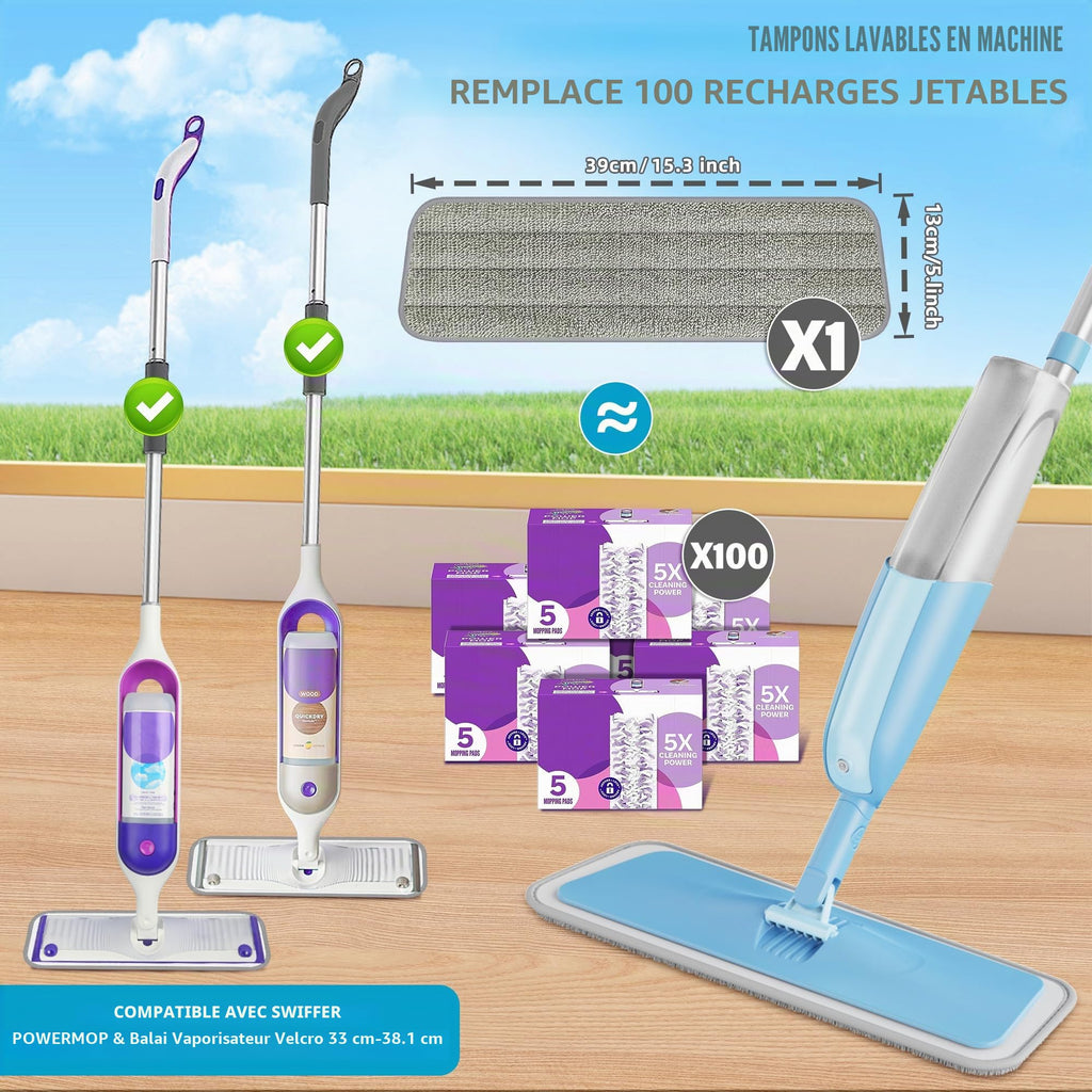 Balais Serpillère Vaporisateur, MEXERRIS Balai Lave Sol avec 2 Reservoirs | Spray Mop Professionnel Microfibre Mop Pulvérisateur pour la Maison, la Cuisine, Bois, Parquet, Stratifié, Bois, Carrelage