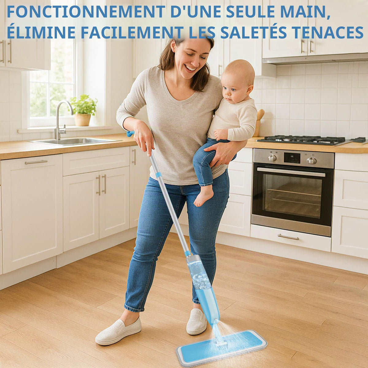 Balais Serpillère Vaporisateur, MEXERRIS Balai Lave Sol avec 2 Reservoirs | Spray Mop Professionnel Microfibre Mop Pulvérisateur pour la Maison, la Cuisine, Bois, Parquet, Stratifié, Bois, Carrelage