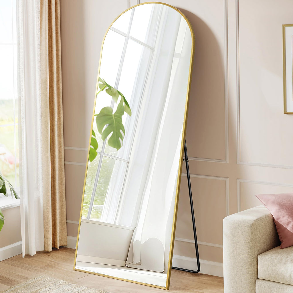 SONGMICS Miroir Intégral, 160 x 50 cm, Miroir Arqué sur Pied, à Poser au Sol, Cadre en Alliage d’Aluminium, Verre Trempé, pour Chambre, Salon, Dressing, Noir d'encre LFM031B01 | Cadre en alliage d'aluminium pour chambre à coucher, salon, vestiaire, noir m