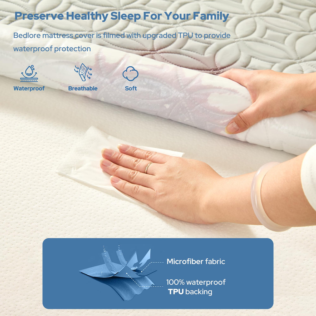 Protège-matelas imperméable BEDLORE, taille King | Bonnets profonds adaptés aux matelas de 15 à 46 cm (6 à 18 pouces), housse douce, silencieuse et résistante aux salissures, lavable (pour maison, chambre, hôtel) – Gris