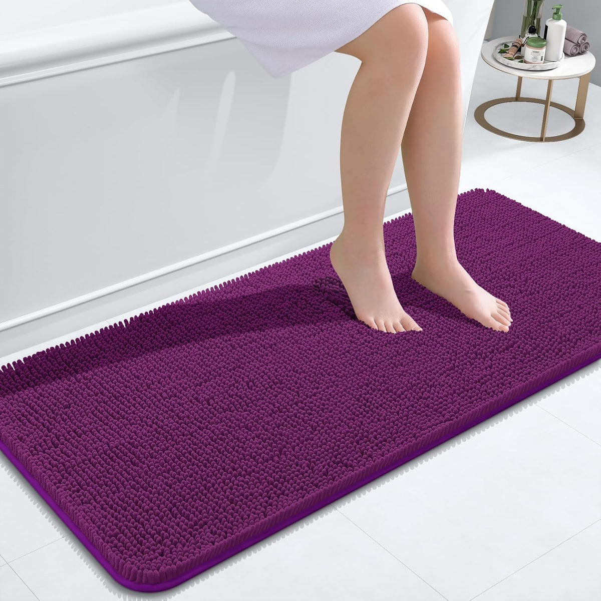 Tapis de bain OLANLY (76 x 51 cm) – Tapis en chenille ultra-doux et absorbant | Gris, dos en caoutchouc à séchage rapide, lavable en machine (pour sol de salle de bain, baignoire et douche), accessoire de décoration