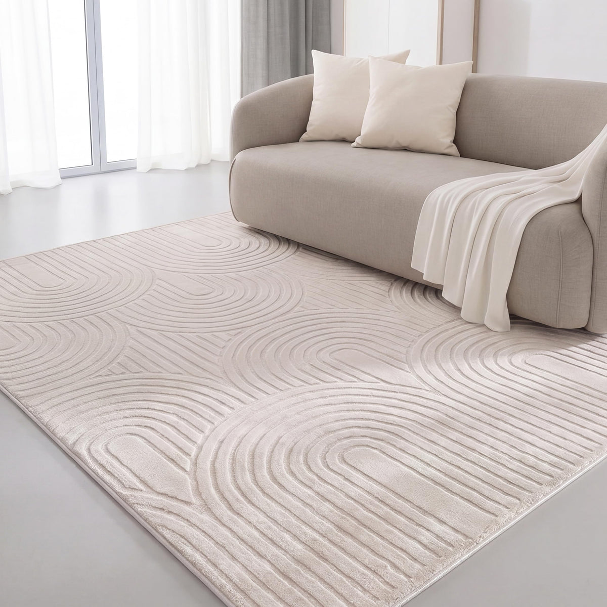 Interiyou Tapis Salon à Poils Courts Cannes - 120x170 Crème - Motif bohème scandinave avec Effet 3D - Plat et géométrique - Poil Ras pour Chambre, Couloir, Bureau