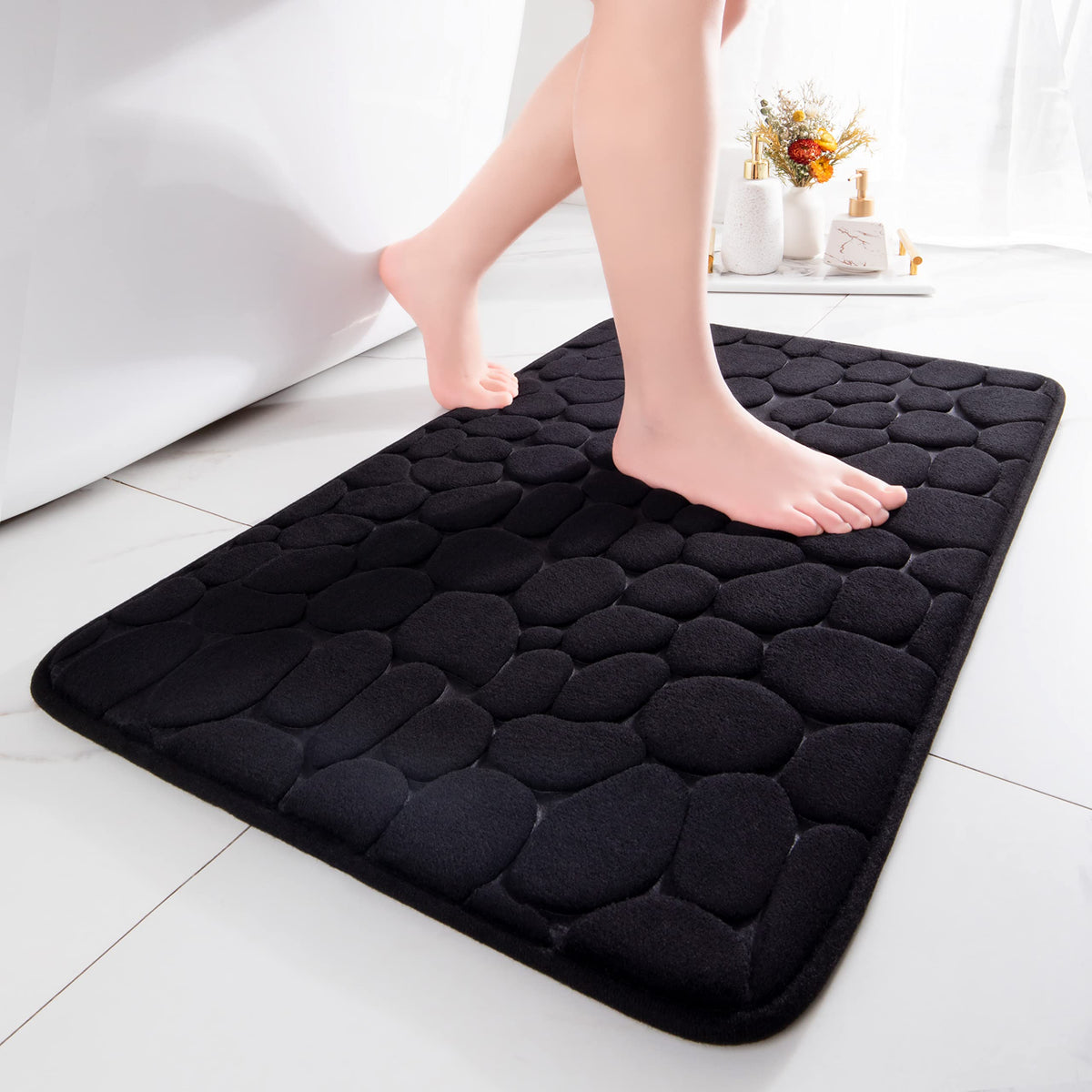 chakme Tapis de Bain en Mousse à mémoire de Forme - Tapis de Douche Absorbant - Tapis de Bain - Tapis décoratif - Antidérapant - pour Salle de Bain et Salon - 43 x 61 cm - Gris foncé