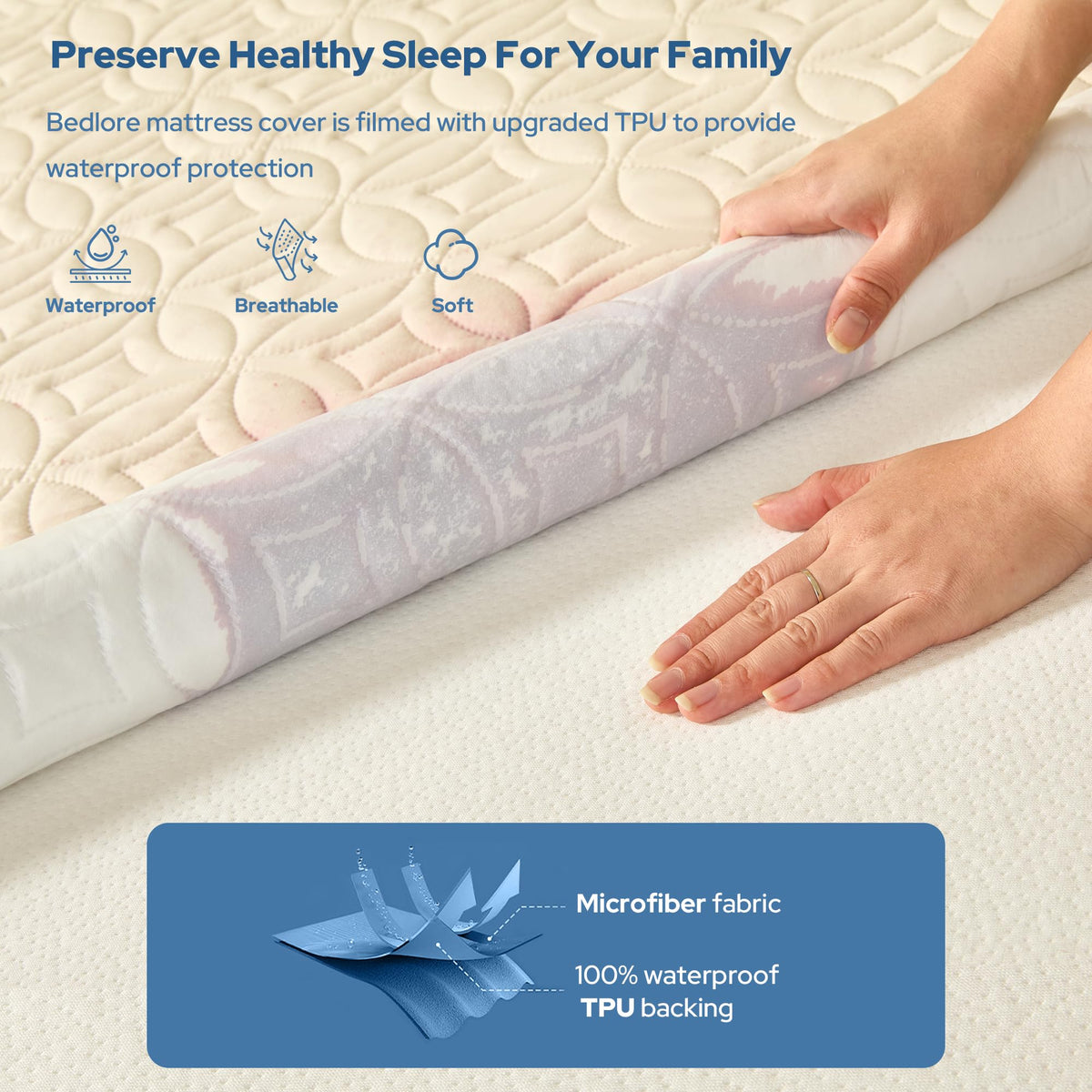 Protège-matelas imperméable BEDLORE, taille King | Bonnets profonds adaptés aux matelas de 15 à 46 cm (6 à 18 pouces), housse douce, silencieuse et résistante aux salissures, lavable (pour maison, chambre, hôtel) – Gris