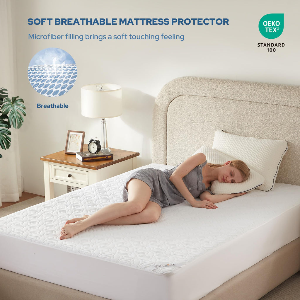 Protège-matelas imperméable BEDLORE, taille King | Bonnets profonds adaptés aux matelas de 15 à 46 cm (6 à 18 pouces), housse douce, silencieuse et résistante aux salissures, lavable (pour maison, chambre, hôtel) – Gris