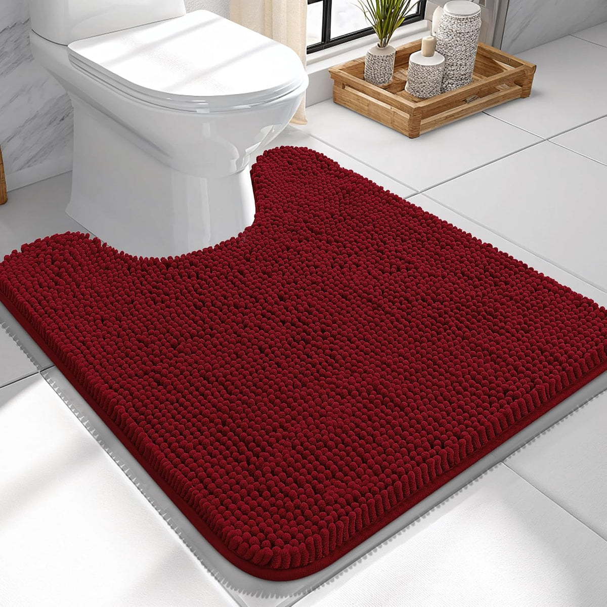 Tapis de bain OLANLY (76 x 51 cm) – Tapis en chenille ultra-doux et absorbant | Gris, dos en caoutchouc à séchage rapide, lavable en machine (pour sol de salle de bain, baignoire et douche), accessoire de décoration