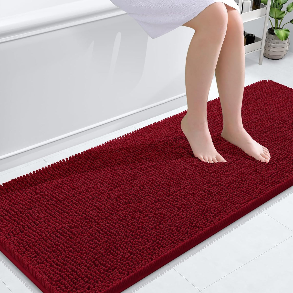 Tapis de bain OLANLY (76 x 51 cm) – Tapis en chenille ultra-doux et absorbant | Gris, dos en caoutchouc à séchage rapide, lavable en machine (pour sol de salle de bain, baignoire et douche), accessoire de décoration