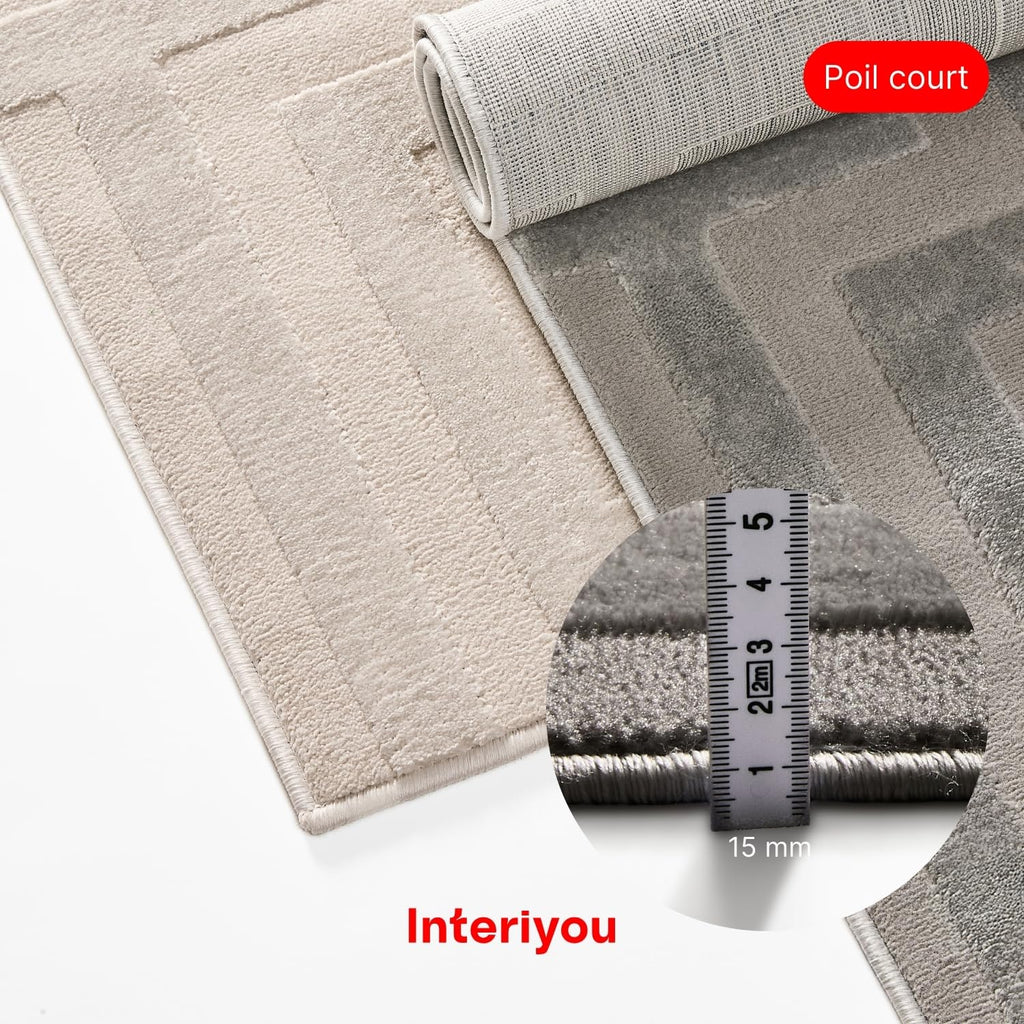 Interiyou Tapis Salon à Poils Courts Cannes - 120x170 Crème - Motif bohème scandinave avec Effet 3D - Plat et géométrique - Poil Ras pour Chambre, Couloir, Bureau