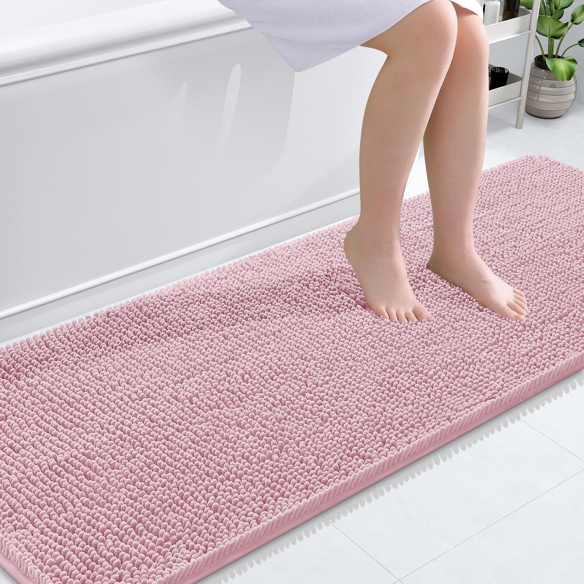 Tapis de bain OLANLY (76 x 51 cm) – Tapis en chenille ultra-doux et absorbant | Gris, dos en caoutchouc à séchage rapide, lavable en machine (pour sol de salle de bain, baignoire et douche), accessoire de décoration