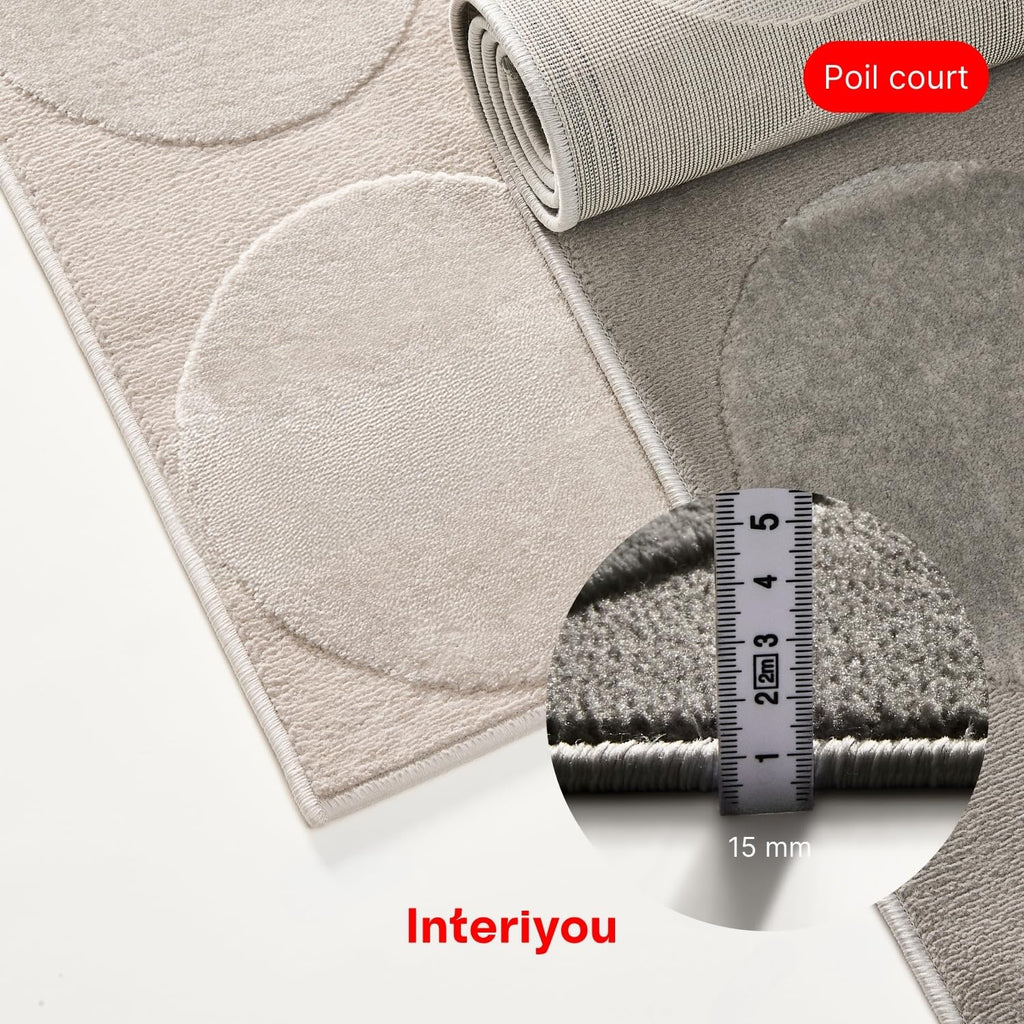 Interiyou Tapis Salon à Poils Courts Cannes - 120x170 Crème - Motif bohème scandinave avec Effet 3D - Plat et géométrique - Poil Ras pour Chambre, Couloir, Bureau
