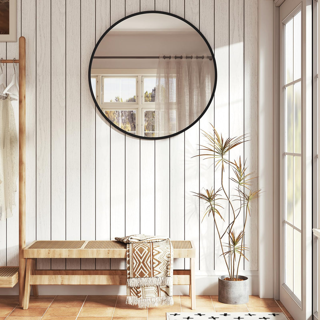 WOLTU Miroir Mural Rond, Miroir Salle de Bain, Ø50 cm, Doré | Cadre en Métal, Miroir Rond Décoratif pour Entrée, Chambre, Maquillage, Couloir, Moderne