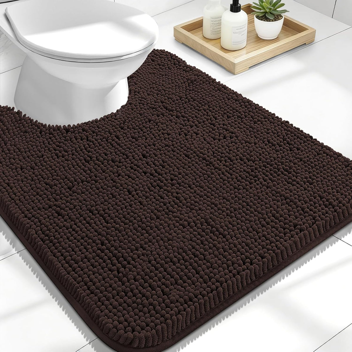 Tapis de bain OLANLY (76 x 51 cm) – Tapis en chenille ultra-doux et absorbant | Gris, dos en caoutchouc à séchage rapide, lavable en machine (pour sol de salle de bain, baignoire et douche), accessoire de décoration