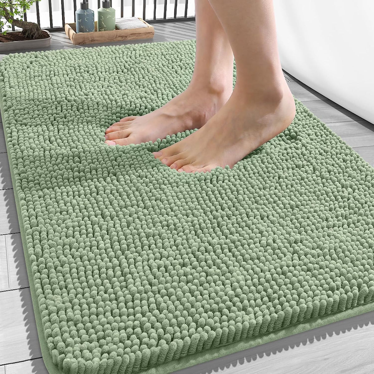 Tapis de bain OLANLY (76 x 51 cm) – Tapis en chenille ultra-doux et absorbant | Gris, dos en caoutchouc à séchage rapide, lavable en machine (pour sol de salle de bain, baignoire et douche), accessoire de décoration
