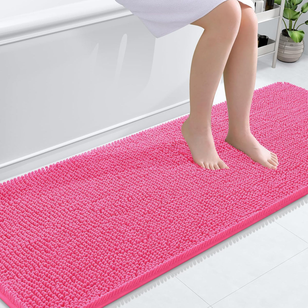 Tapis de bain OLANLY (76 x 51 cm) – Tapis en chenille ultra-doux et absorbant | Gris, dos en caoutchouc à séchage rapide, lavable en machine (pour sol de salle de bain, baignoire et douche), accessoire de décoration