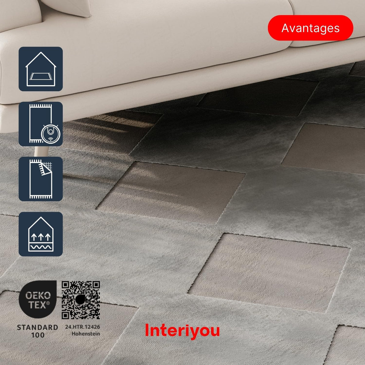 Interiyou Tapis Salon à Poils Courts Cannes - 120x170 Crème - Motif bohème scandinave avec Effet 3D - Plat et géométrique - Poil Ras pour Chambre, Couloir, Bureau