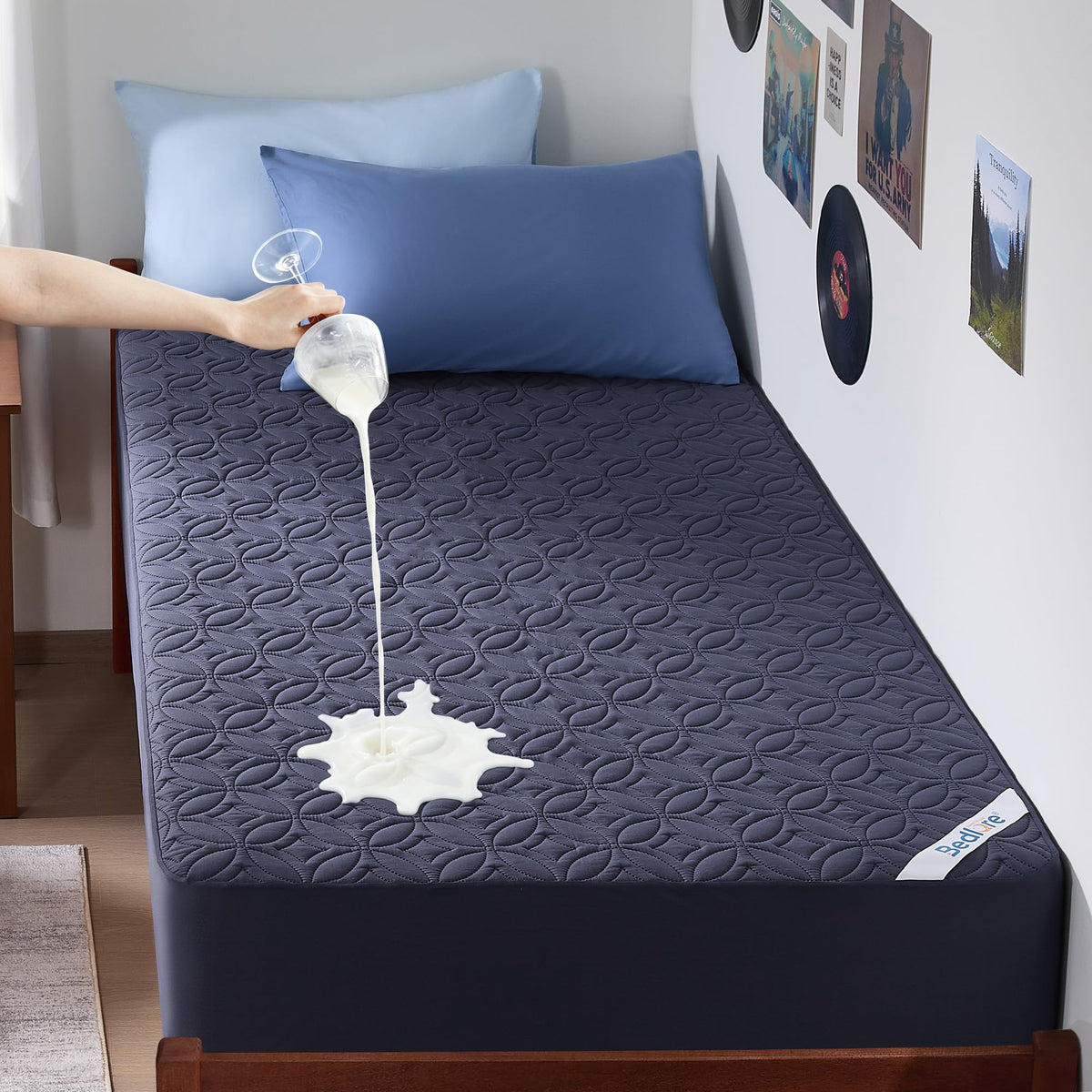Protège-matelas imperméable BEDLORE, taille King | Bonnets profonds adaptés aux matelas de 15 à 46 cm (6 à 18 pouces), housse douce, silencieuse et résistante aux salissures, lavable (pour maison, chambre, hôtel) – Gris
