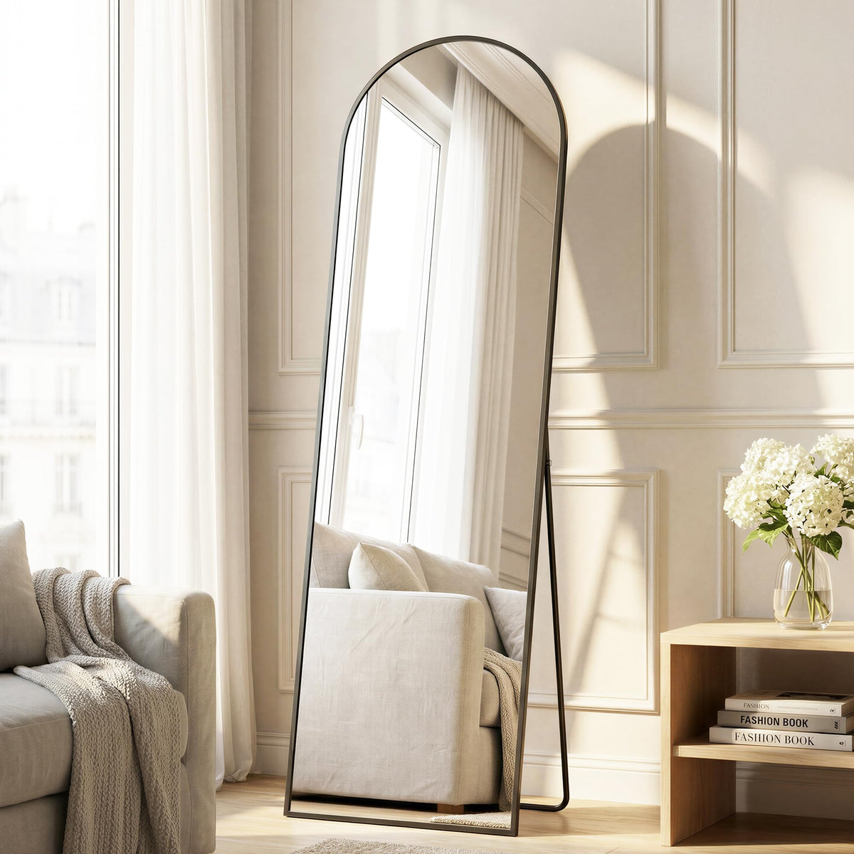 SONGMICS Miroir Intégral, 160 x 50 cm, Miroir Arqué sur Pied, à Poser au Sol, Cadre en Alliage d’Aluminium, Verre Trempé, pour Chambre, Salon, Dressing, Noir d'encre LFM031B01 | Cadre en alliage d'aluminium pour chambre à coucher, salon, vestiaire, noir m