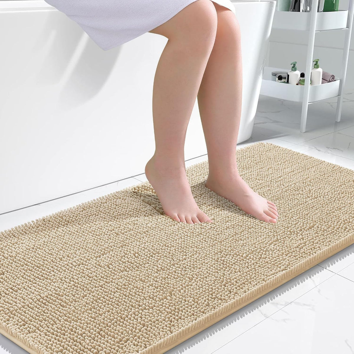 Tapis de bain OLANLY (76 x 51 cm) – Tapis en chenille ultra-doux et absorbant | Gris, dos en caoutchouc à séchage rapide, lavable en machine (pour sol de salle de bain, baignoire et douche), accessoire de décoration