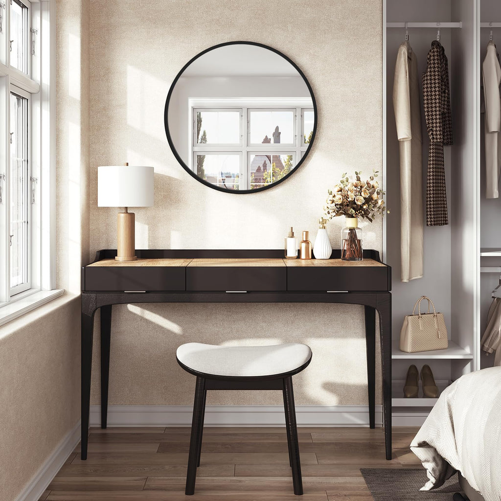 WOLTU Miroir Mural Rond, Miroir Salle de Bain, Ø50 cm, Doré | Cadre en Métal, Miroir Rond Décoratif pour Entrée, Chambre, Maquillage, Couloir, Moderne
