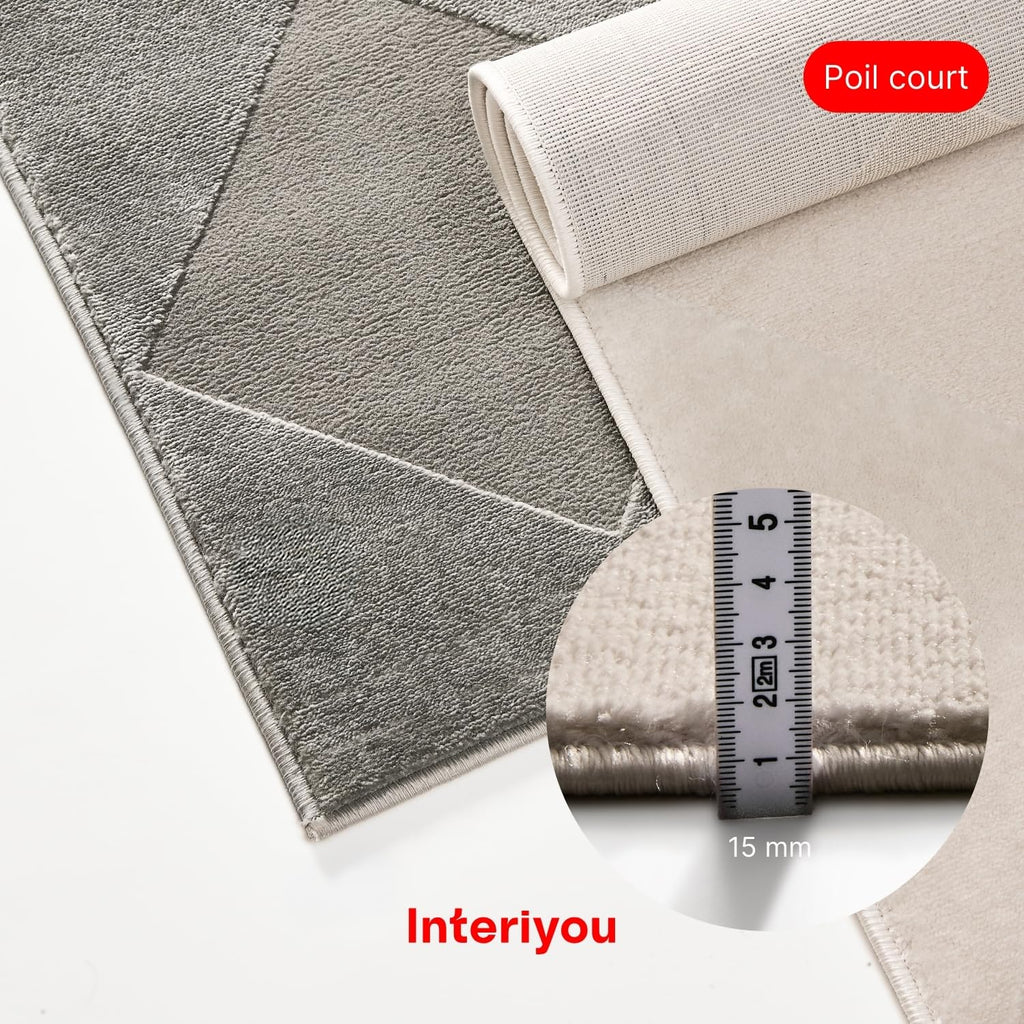 Interiyou Tapis Salon à Poils Courts Cannes - 120x170 Crème - Motif bohème scandinave avec Effet 3D - Plat et géométrique - Poil Ras pour Chambre, Couloir, Bureau