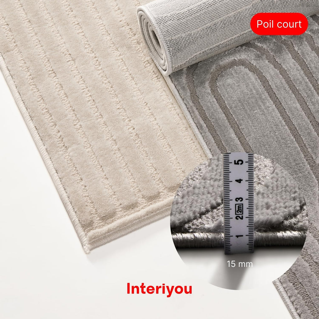 Interiyou Tapis Salon à Poils Courts Cannes - 120x170 Crème - Motif bohème scandinave avec Effet 3D - Plat et géométrique - Poil Ras pour Chambre, Couloir, Bureau