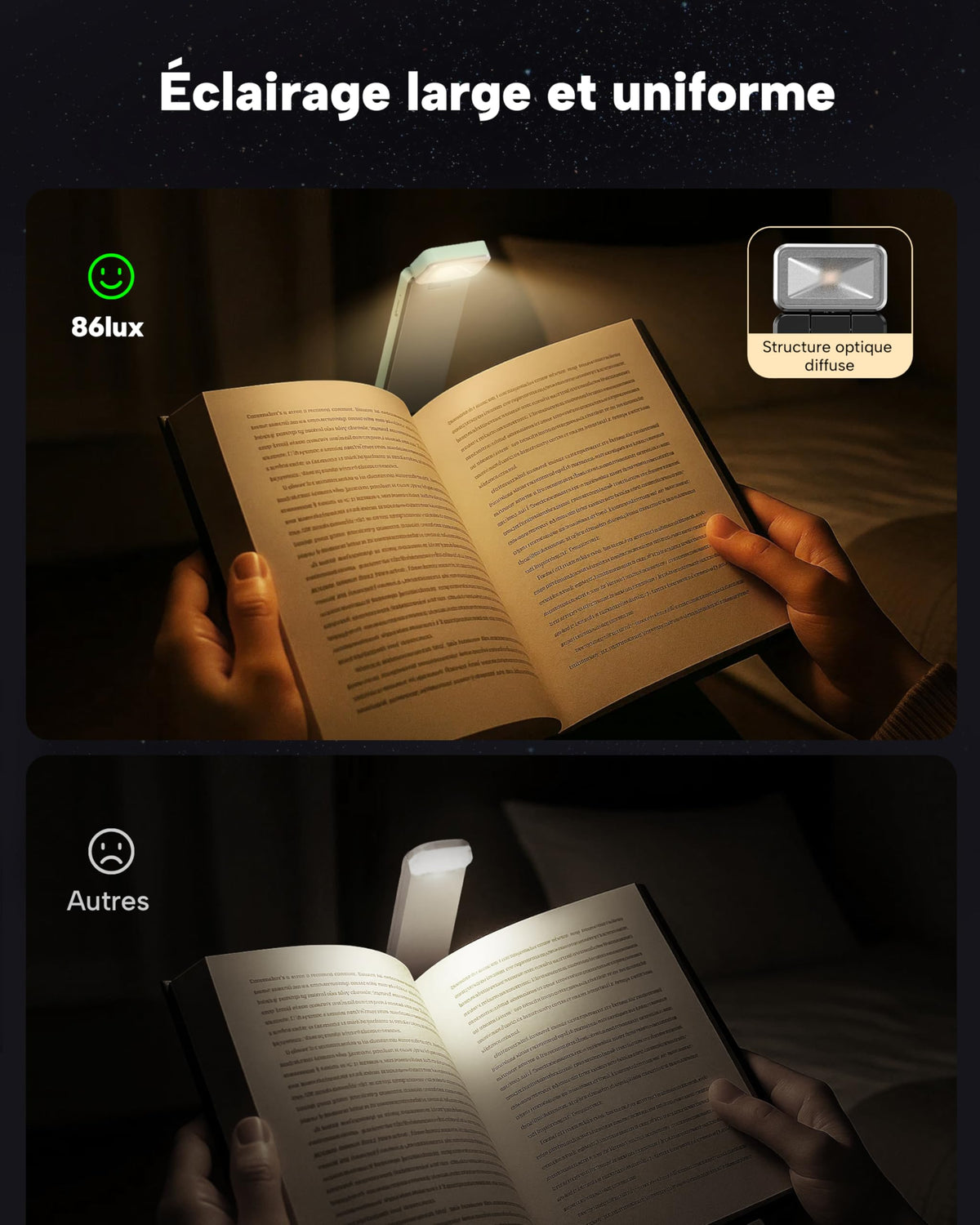 86lux Lampe de Lecture Rechargeable Liseuse LED USB-C, Vert | Lampe à Pince Marque-Page avec 3 Températures de Couleur, Jusqu'à 80H d'Autonomie
