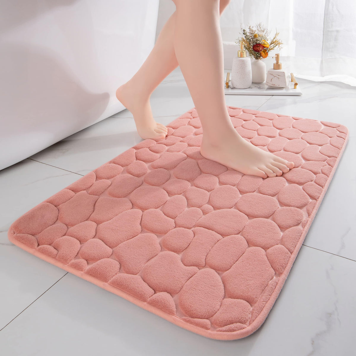 chakme Tapis de Bain en Mousse à mémoire de Forme - Tapis de Douche Absorbant - Tapis de Bain - Tapis décoratif - Antidérapant - pour Salle de Bain et Salon - 43 x 61 cm - Gris foncé
