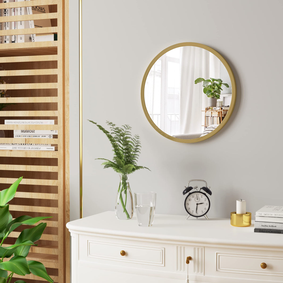 WOLTU Miroir Mural Rond, Miroir Salle de Bain, Ø50 cm, Doré | Cadre en Métal, Miroir Rond Décoratif pour Entrée, Chambre, Maquillage, Couloir, Moderne