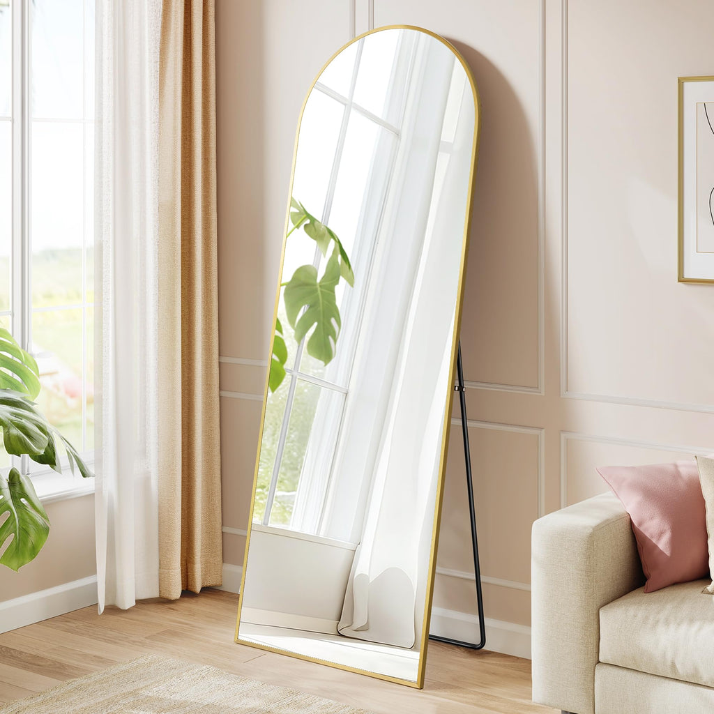SONGMICS Miroir Intégral, 160 x 50 cm, Miroir Arqué sur Pied, à Poser au Sol, Cadre en Alliage d’Aluminium, Verre Trempé, pour Chambre, Salon, Dressing, Noir d'encre LFM031B01 | Cadre en alliage d'aluminium pour chambre à coucher, salon, vestiaire, noir m