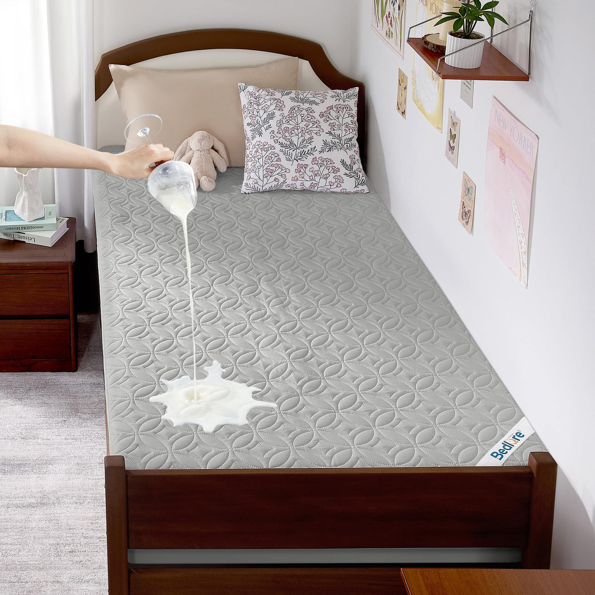 Protège-matelas imperméable BEDLORE, taille King | Bonnets profonds adaptés aux matelas de 15 à 46 cm (6 à 18 pouces), housse douce, silencieuse et résistante aux salissures, lavable (pour maison, chambre, hôtel) – Gris