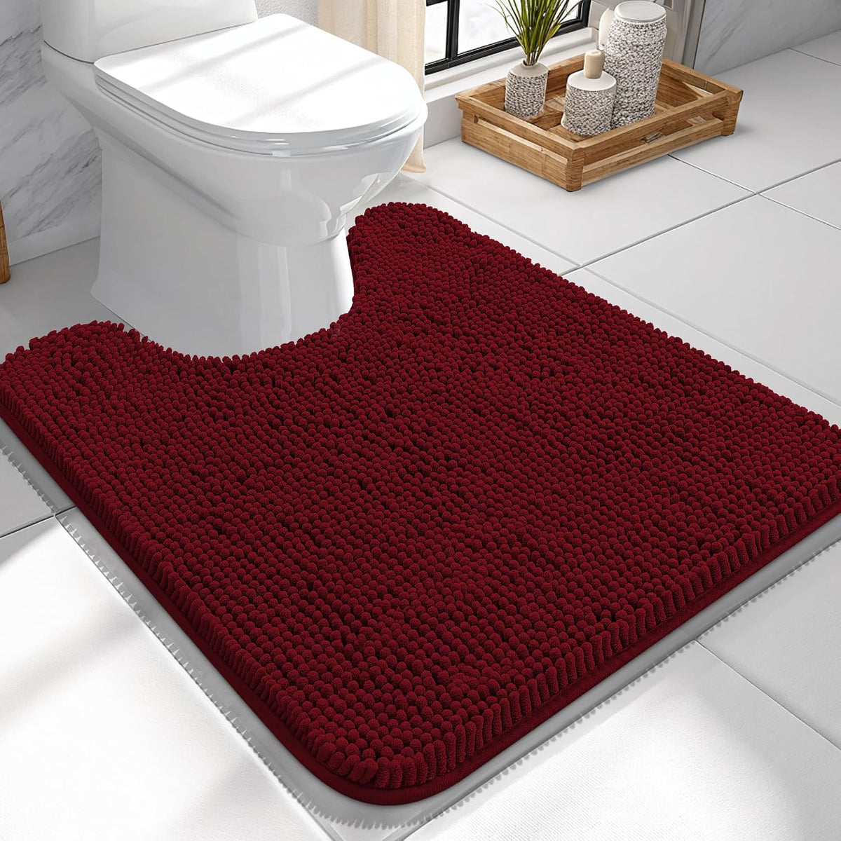 Tapis de bain OLANLY (76 x 51 cm) – Tapis en chenille ultra-doux et absorbant | Gris, dos en caoutchouc à séchage rapide, lavable en machine (pour sol de salle de bain, baignoire et douche), accessoire de décoration