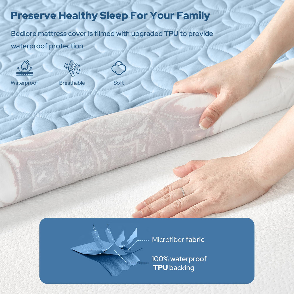 Protège-matelas imperméable BEDLORE, taille King | Bonnets profonds adaptés aux matelas de 15 à 46 cm (6 à 18 pouces), housse douce, silencieuse et résistante aux salissures, lavable (pour maison, chambre, hôtel) – Gris