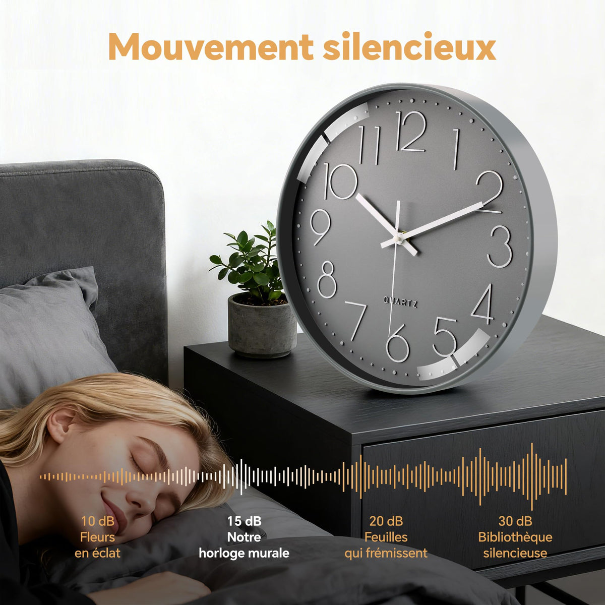 VIKMARI Horloge Murale 20 cm Moderne, Silencieuse, Or Rose, Cuisine, Salon | Décoration cuisine, horloge design moderne, grands chiffres 3D, silencieuse sans tic-tac, idéale pour salon et chambre