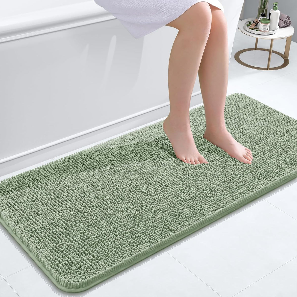 Tapis de bain OLANLY (76 x 51 cm) – Tapis en chenille ultra-doux et absorbant | Gris, dos en caoutchouc à séchage rapide, lavable en machine (pour sol de salle de bain, baignoire et douche), accessoire de décoration