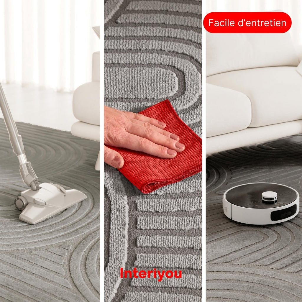 Interiyou Tapis Salon à Poils Courts Cannes - 120x170 Crème - Motif bohème scandinave avec Effet 3D - Plat et géométrique - Poil Ras pour Chambre, Couloir, Bureau